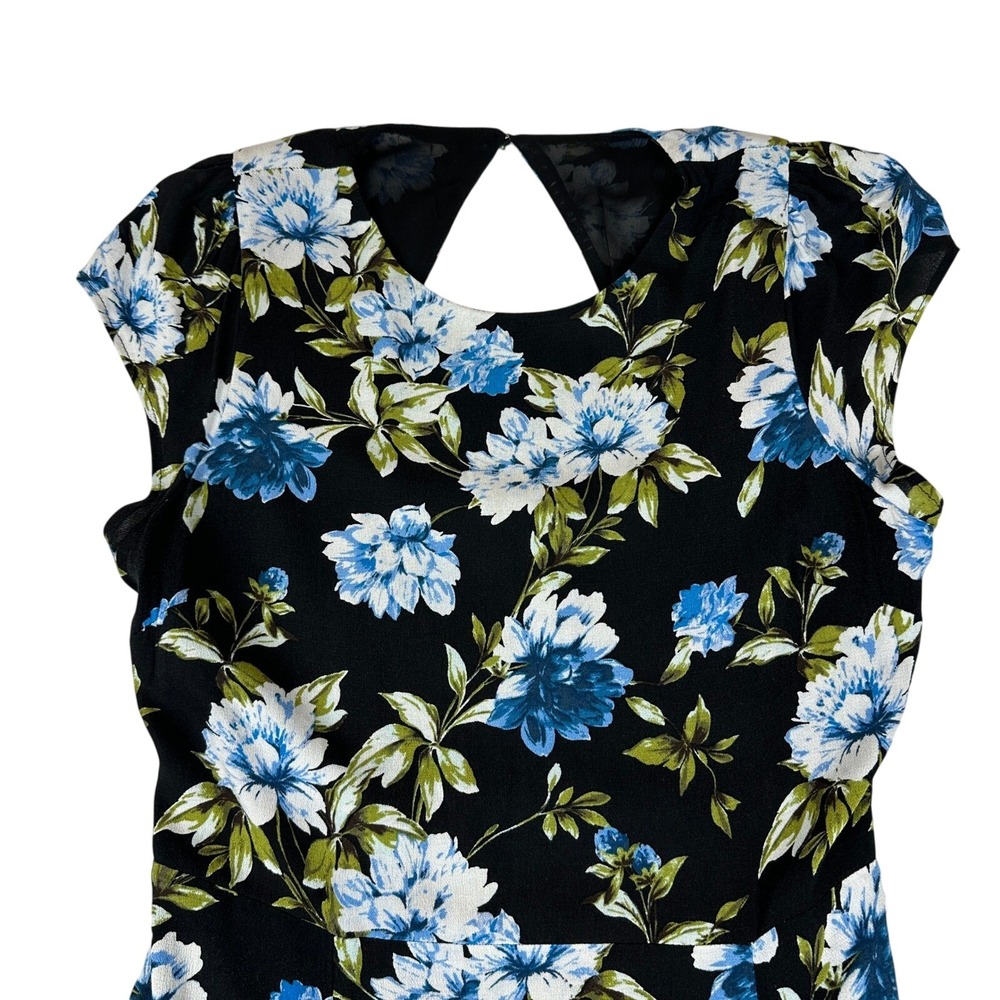 Banana Republic Blue Floral Midi Dress Cap Sleeve Keyhole Back 585951-01 Size 8 - Picture 1 of 14